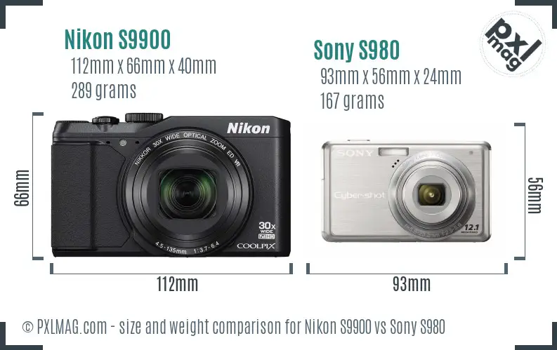 Nikon S9900 vs Sony S980 size comparison