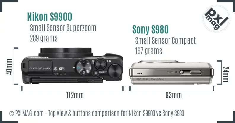Nikon S9900 vs Sony S980 top view buttons comparison