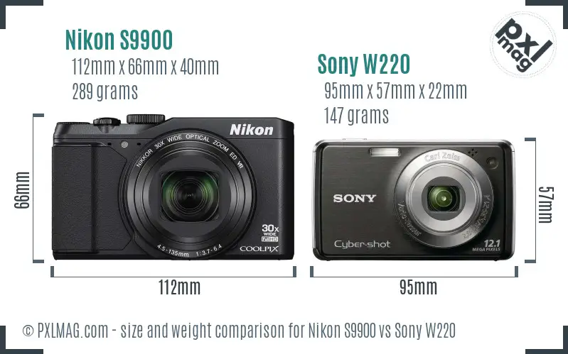 Nikon S9900 vs Sony W220 size comparison