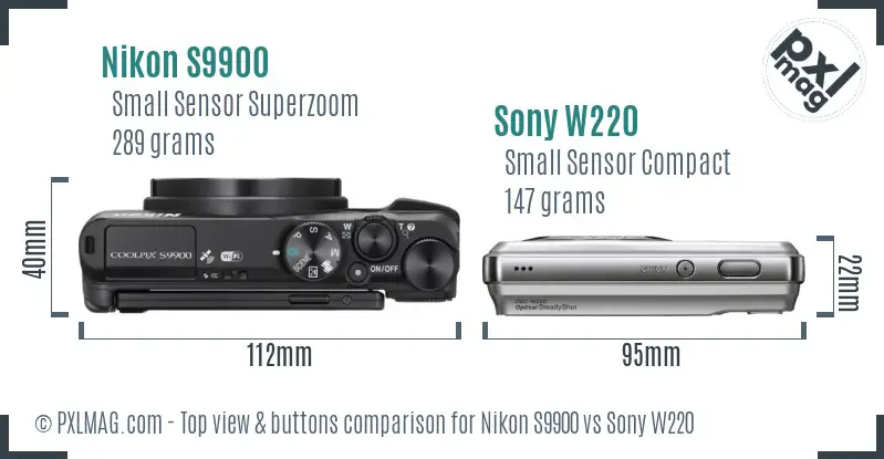 Nikon S9900 vs Sony W220 top view buttons comparison
