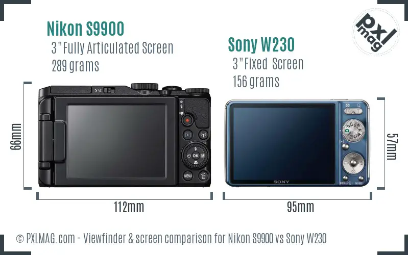 Nikon S9900 vs Sony W230 Screen and Viewfinder comparison