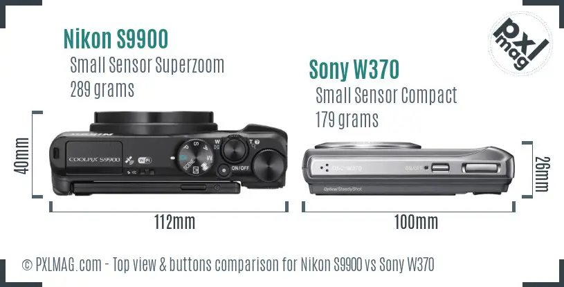 Nikon S9900 vs Sony W370 top view buttons comparison Nikon S9900 vs Sony W370 top view buttons comparison