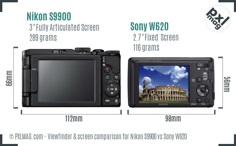 Nikon S9900 vs Sony W620 Screen and Viewfinder comparison Nikon S9900 vs Sony W620 Screen and Viewfinder comparison