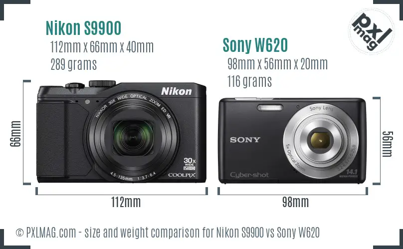 Nikon S9900 vs Sony W620 size comparison Nikon S9900 vs Sony W620 size comparison