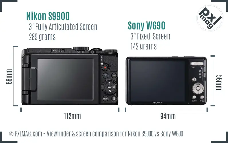 Nikon S9900 vs Sony W690 Screen and Viewfinder comparison