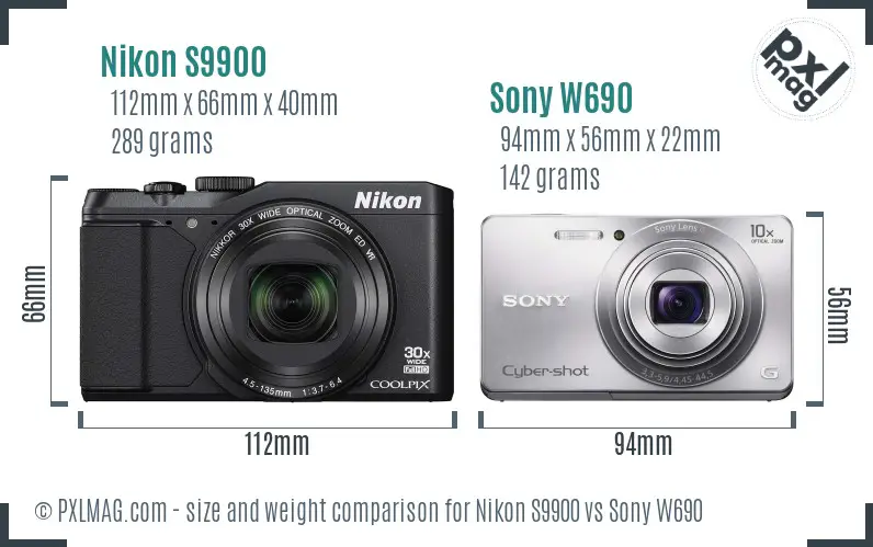 Nikon S9900 vs Sony W690 size comparison