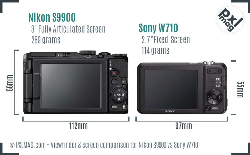 Nikon S9900 vs Sony W710 Screen and Viewfinder comparison