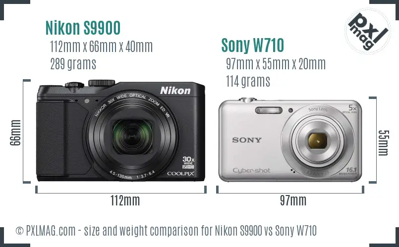 Nikon S9900 vs Sony W710 size comparison