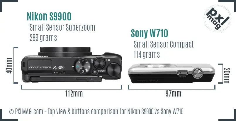 Nikon S9900 vs Sony W710 top view buttons comparison