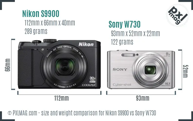 Nikon S9900 vs Sony W730 size comparison Nikon S9900 vs Sony W730 size comparison
