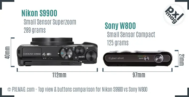 Nikon S9900 vs Sony W800 top view buttons comparison Nikon S9900 vs Sony W800 top view buttons comparison