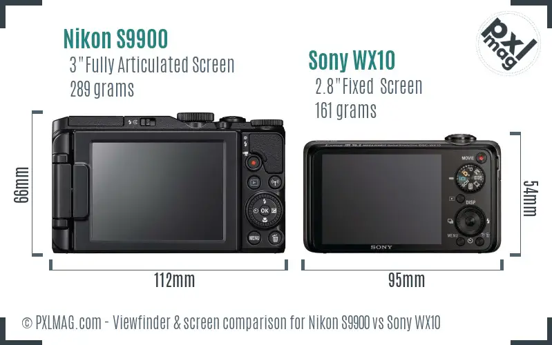 Nikon S9900 vs Sony WX10 Screen and Viewfinder comparison