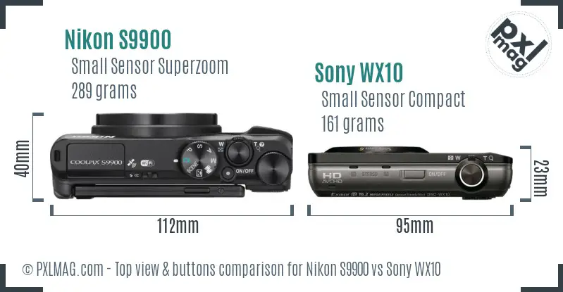 Nikon S9900 vs Sony WX10 top view buttons comparison