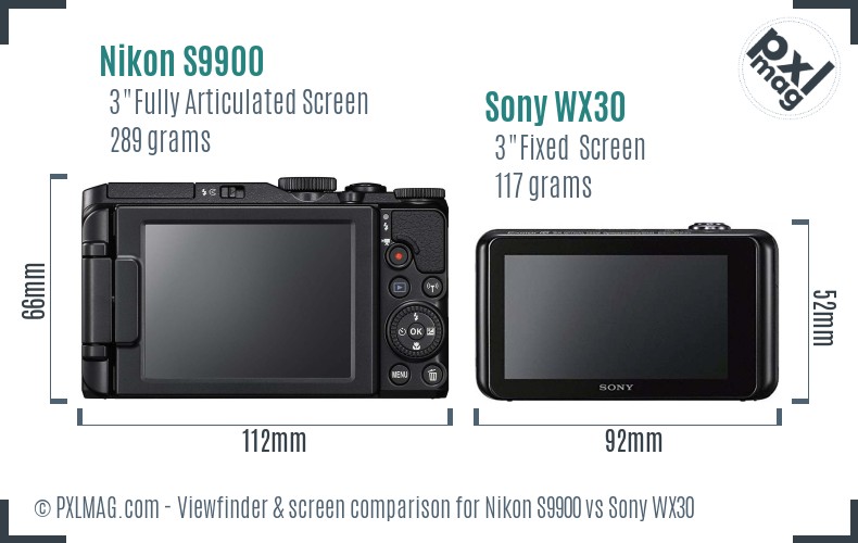 Nikon S9900 vs Sony WX30 Screen and Viewfinder comparison