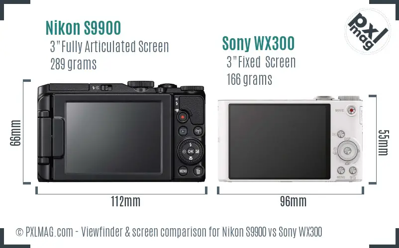 Nikon S9900 vs Sony WX300 Screen and Viewfinder comparison