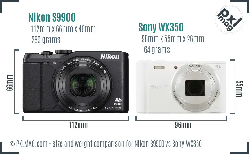 Nikon S9900 vs Sony WX350 size comparison