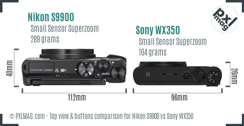 Nikon S9900 vs Sony WX350 top view buttons comparison