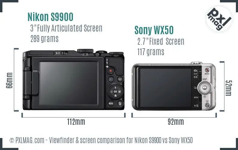 Nikon S9900 vs Sony WX50 Screen and Viewfinder comparison