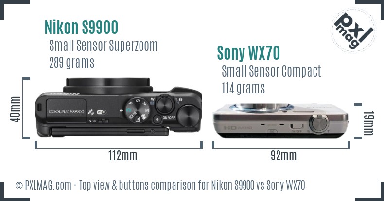 Nikon S9900 vs Sony WX70 top view buttons comparison