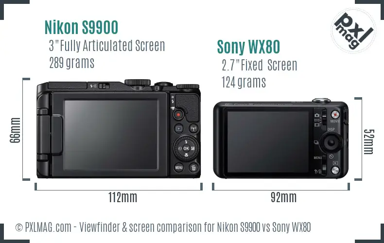 Nikon S9900 vs Sony WX80 Screen and Viewfinder comparison