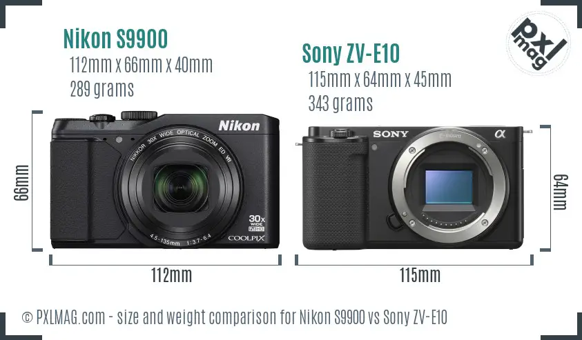 Nikon S9900 vs Sony ZV-E10 size comparison Nikon S9900 vs Sony ZV-E10 size comparison