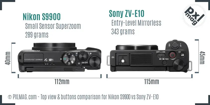 Nikon S9900 vs Sony ZV-E10 top view buttons comparison Nikon S9900 vs Sony ZV-E10 top view buttons comparison