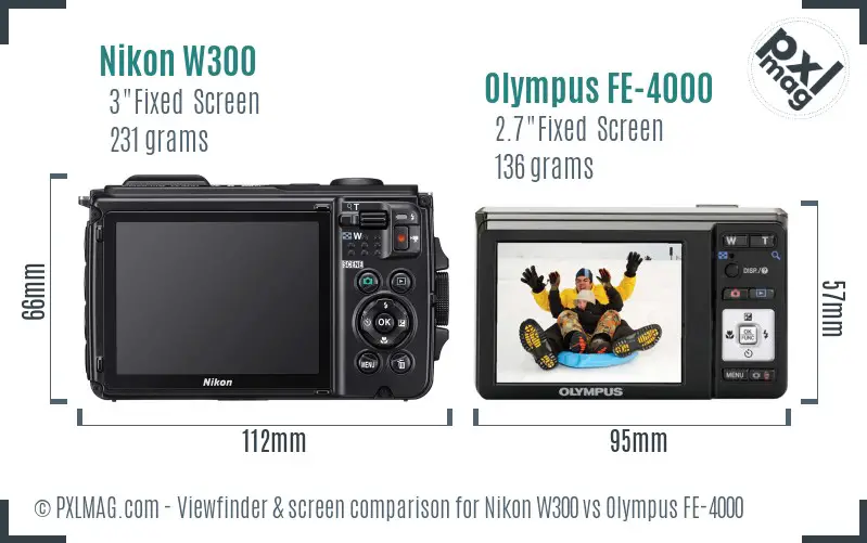 Nikon W300 vs Olympus FE-4000 Screen and Viewfinder comparison