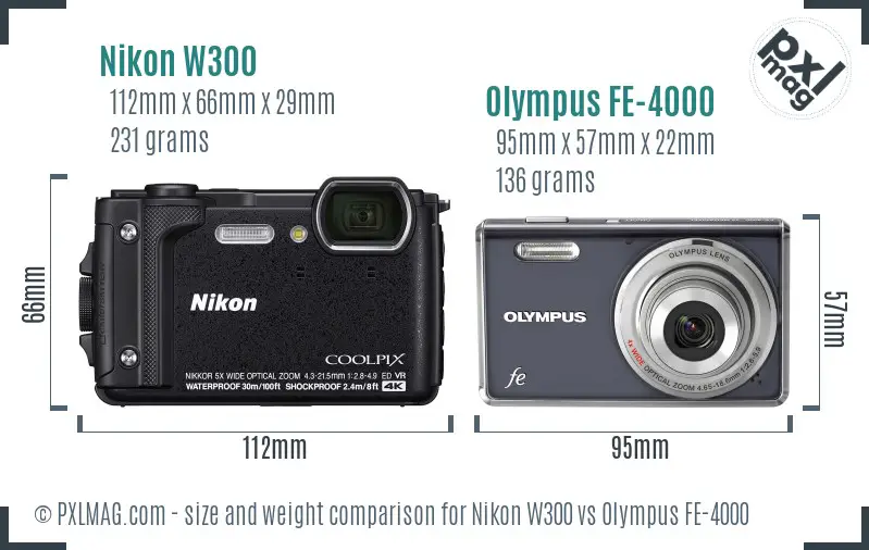 Nikon W300 vs Olympus FE-4000 size comparison