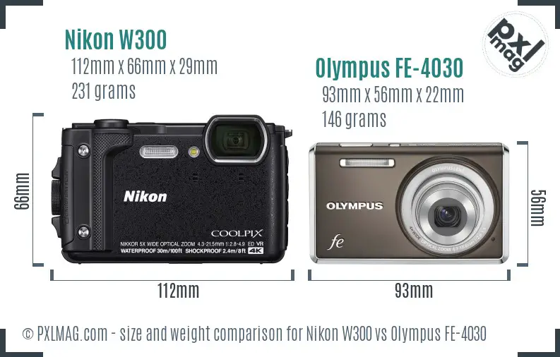 Nikon W300 vs Olympus FE-4030 size comparison Nikon W300 vs Olympus FE-4030 size comparison