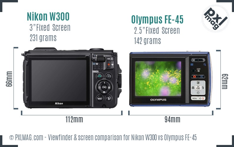 Nikon W300 vs Olympus FE-45 Screen and Viewfinder comparison