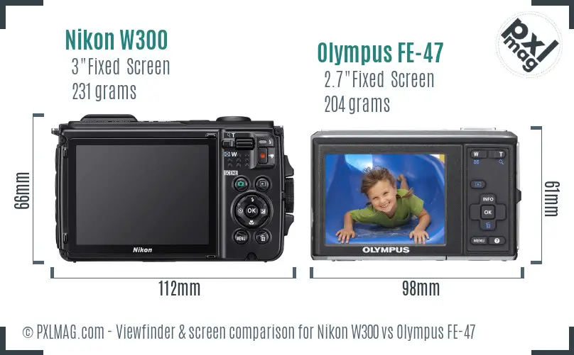Nikon W300 vs Olympus FE-47 Screen and Viewfinder comparison