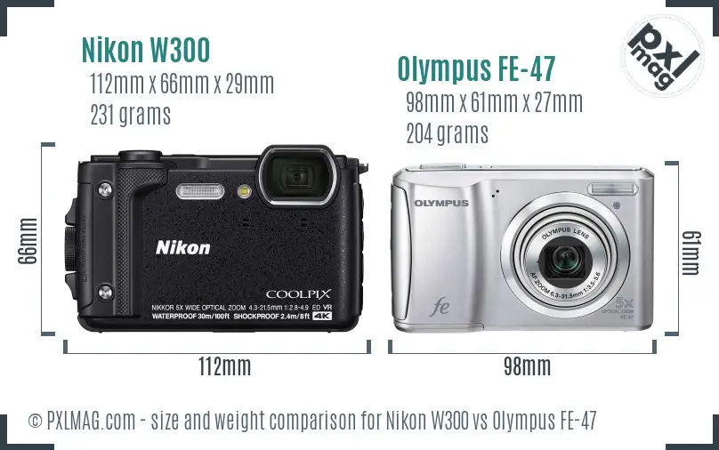 Nikon W300 vs Olympus FE-47 size comparison
