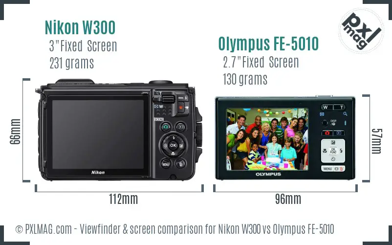 Nikon W300 vs Olympus FE-5010 Screen and Viewfinder comparison