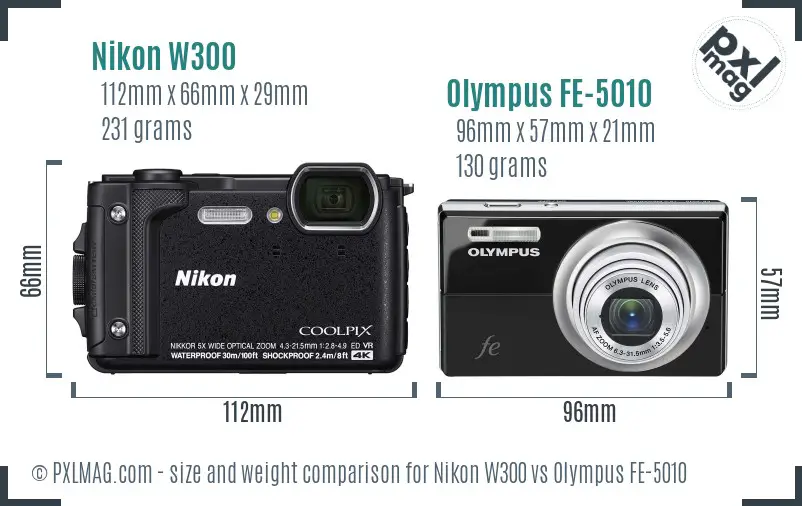 Nikon W300 vs Olympus FE-5010 size comparison
