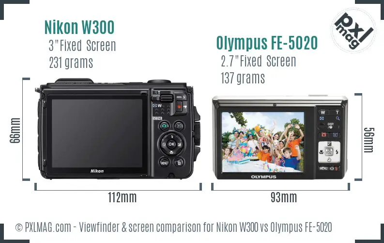Nikon W300 vs Olympus FE-5020 Screen and Viewfinder comparison