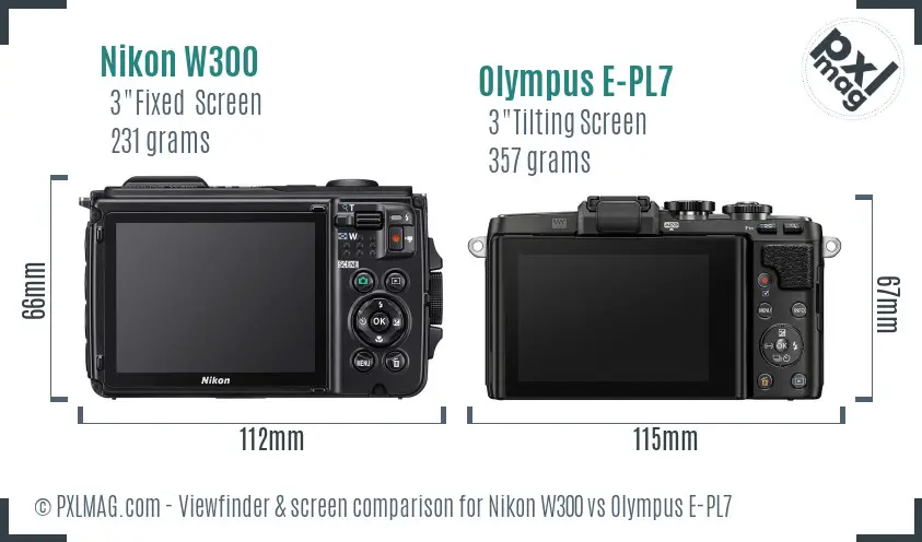 Nikon W300 vs Olympus E-PL7 Screen and Viewfinder comparison