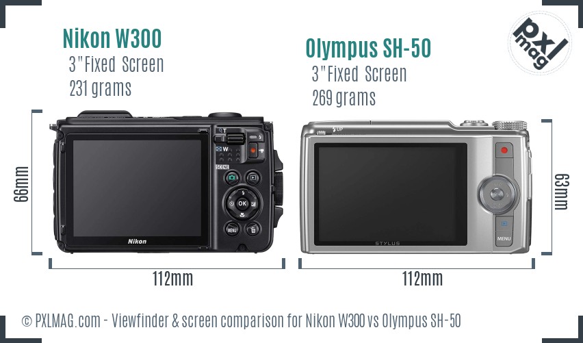 Nikon W300 vs Olympus SH-50 Screen and Viewfinder comparison