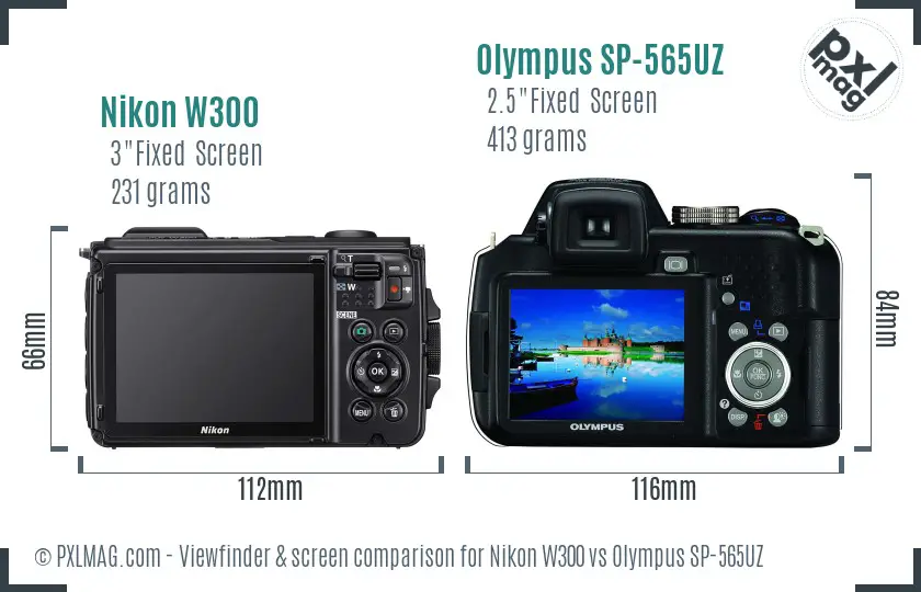 Nikon W300 vs Olympus SP-565UZ Screen and Viewfinder comparison
