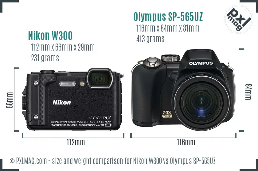 Nikon W300 vs Olympus SP-565UZ size comparison