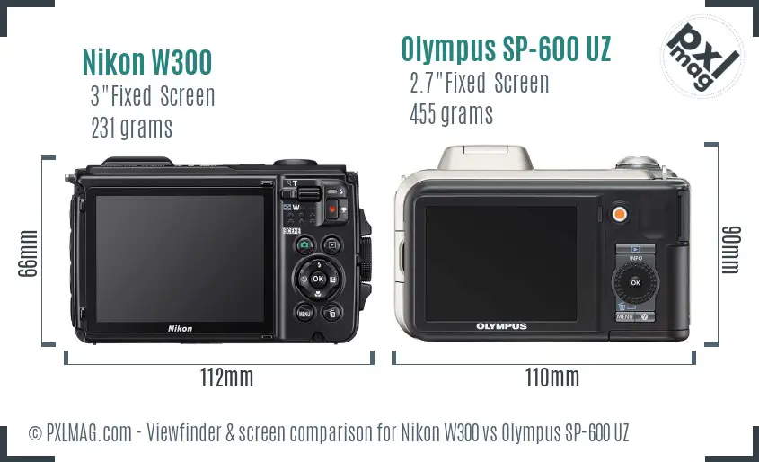 Nikon W300 vs Olympus SP-600 UZ Screen and Viewfinder comparison