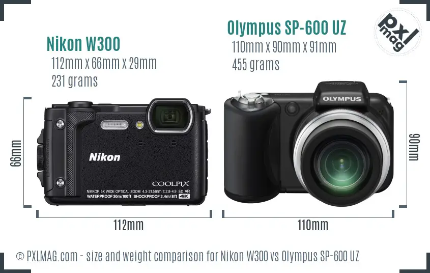 Nikon W300 vs Olympus SP-600 UZ size comparison