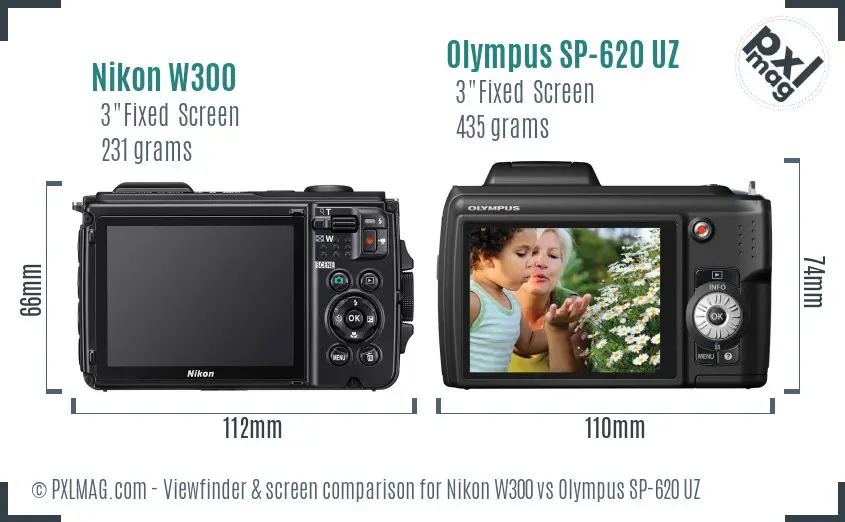 Nikon W300 vs Olympus SP-620 UZ Screen and Viewfinder comparison