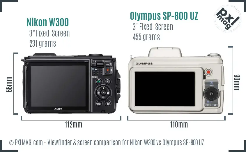 Nikon W300 vs Olympus SP-800 UZ Screen and Viewfinder comparison