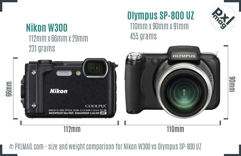 Nikon W300 vs Olympus SP-800 UZ size comparison