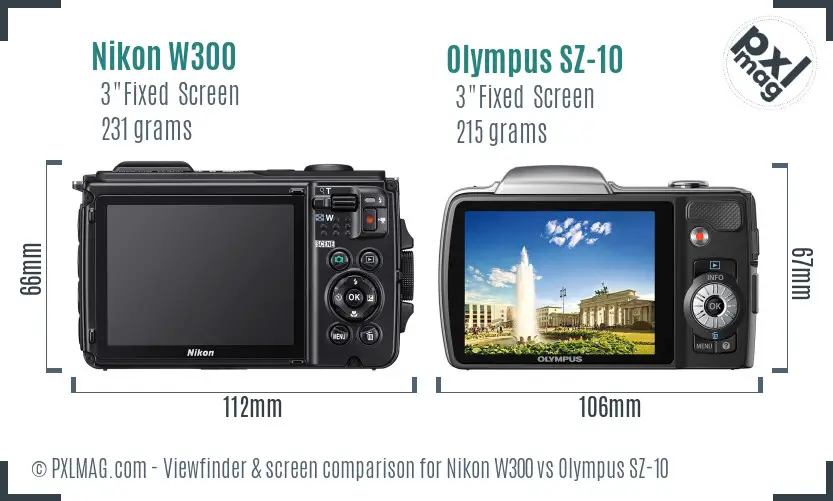 Nikon W300 vs Olympus SZ-10 Screen and Viewfinder comparison