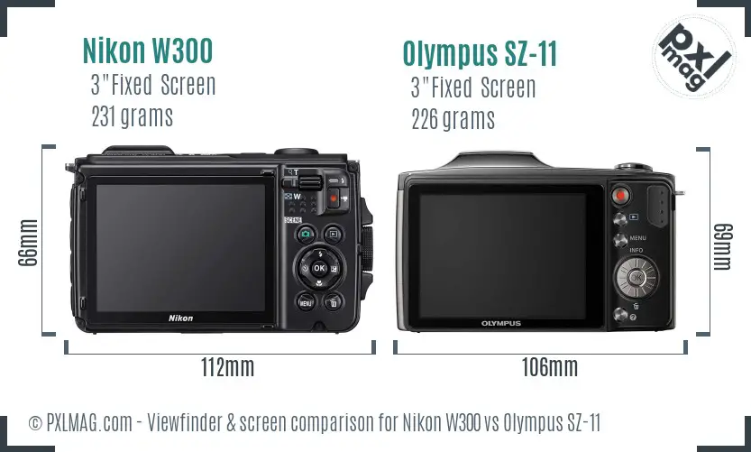 Nikon W300 vs Olympus SZ-11 Screen and Viewfinder comparison