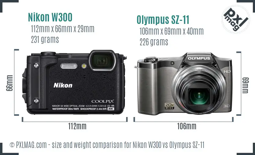 Nikon W300 vs Olympus SZ-11 size comparison