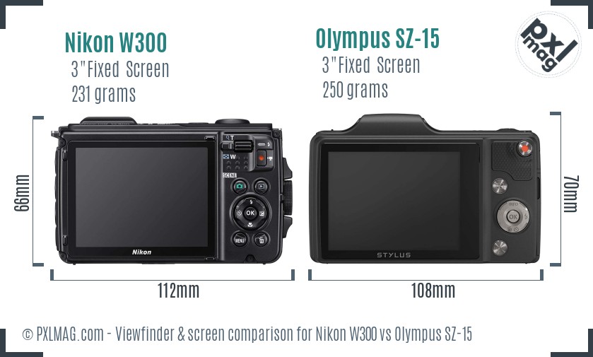 Nikon W300 vs Olympus SZ-15 Screen and Viewfinder comparison
