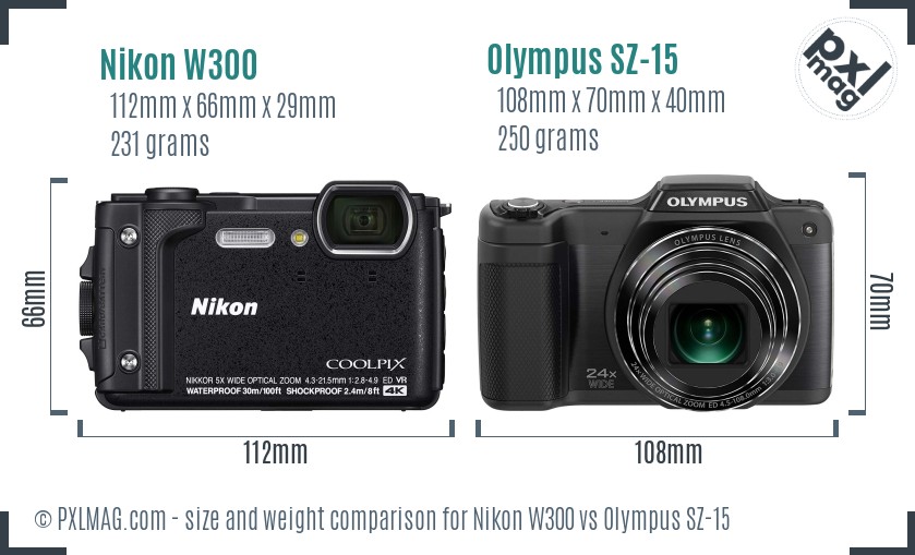Nikon W300 vs Olympus SZ-15 size comparison Nikon W300 vs Olympus SZ-15 size comparison