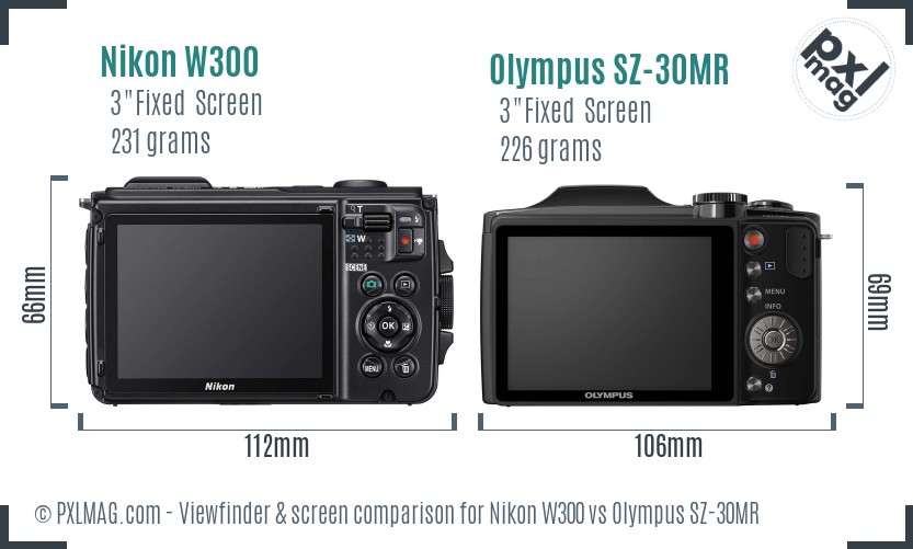 Nikon W300 vs Olympus SZ-30MR Screen and Viewfinder comparison